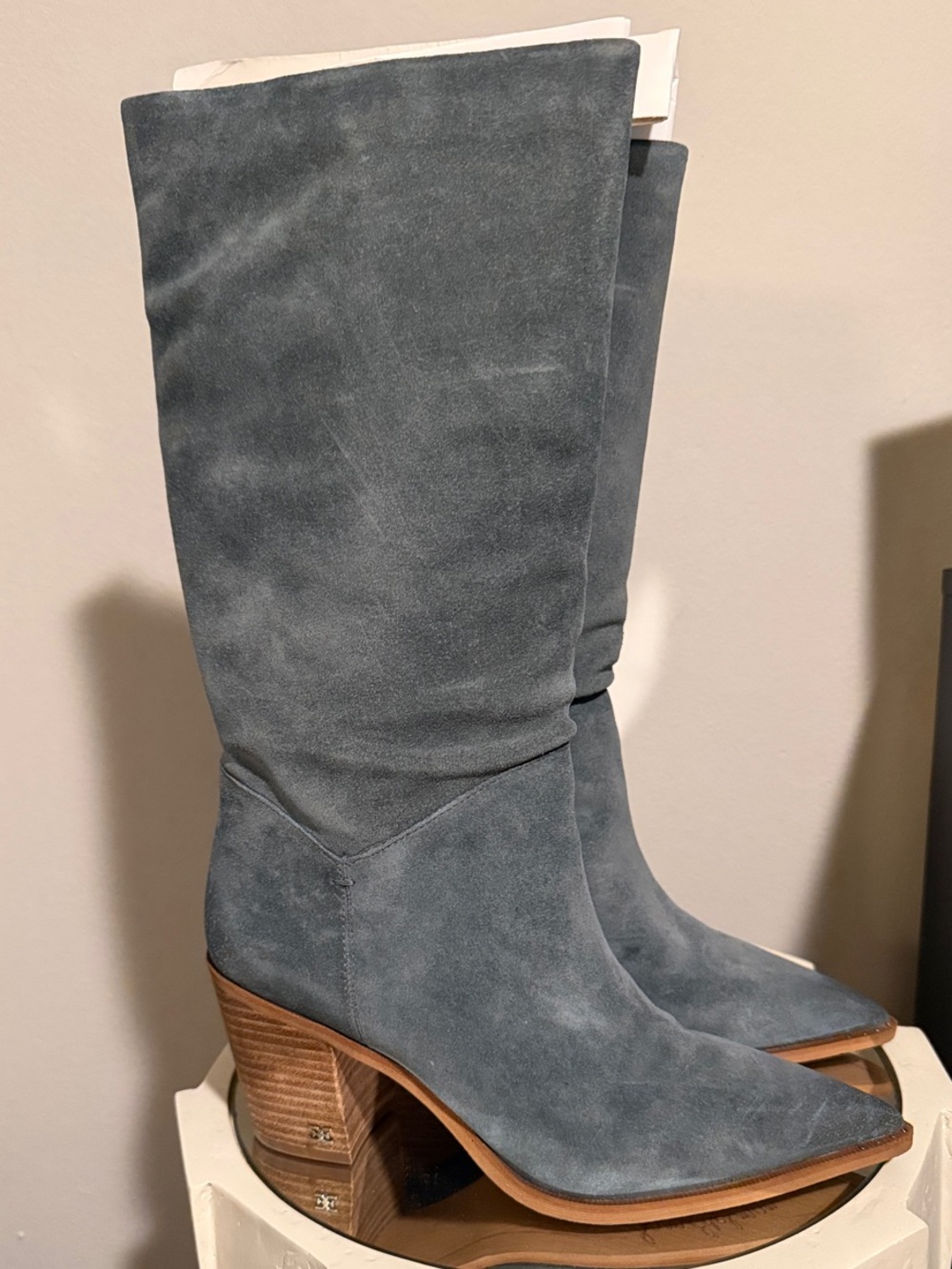 Sam Edelman Blue Suede Mid-Calf Heeled Boots
